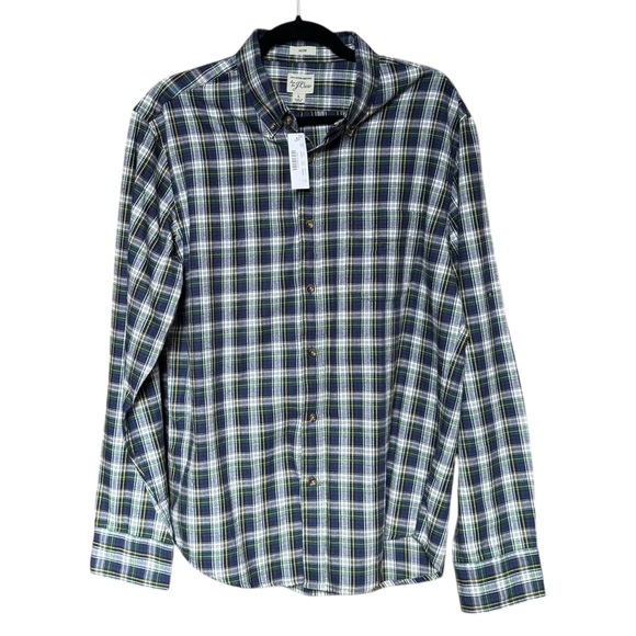 NWT J.Crew Men's L Slim Fit Brushed Twill Button Down Shirt Blue Green Plaid‎ - Picture 1 of 8